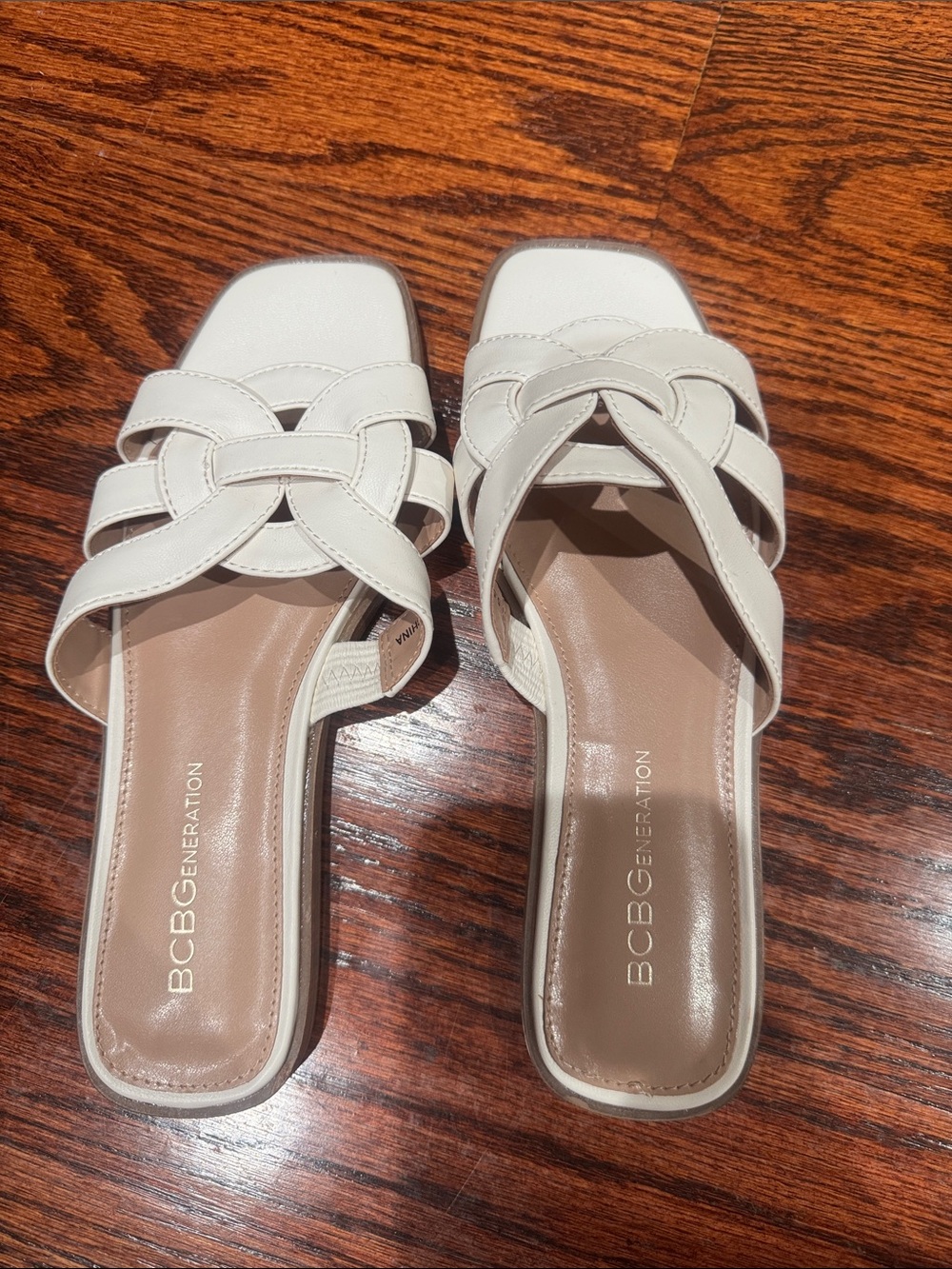 BCBGeneration White Braided Square-Toe Slide Mules